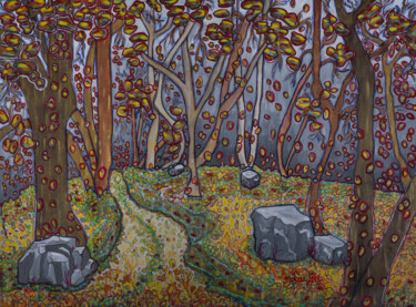 Peinture intitulée "Forêt après la pluie" par Lucie Goubert (Liu-Gôé), Œuvre d'art originale, Acrylique Monté sur Châssis en…