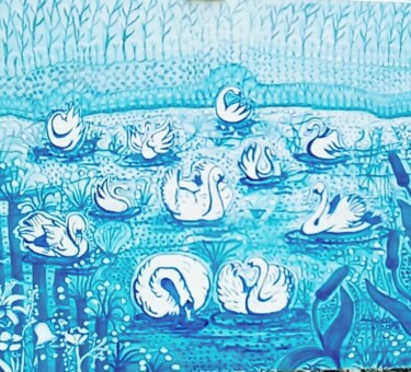 Painting titled "LAC DES CYGNES" by Lucie Goubert (Liu-Gôé), Original Artwork, Acrylic Mounted on Wood Stretcher frame