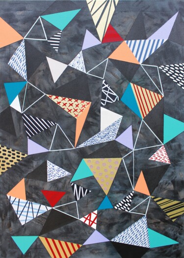 Painting titled "Triangles 6" by Lucie Jirků, Original Artwork, Acrylic Mounted on Wood Stretcher frame