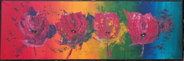Malarstwo zatytułowany „Rainbow Flowers” autorstwa Lucie Rey (LM l'Art), Oryginalna praca, Akryl Zamontowany na Drewniana ra…