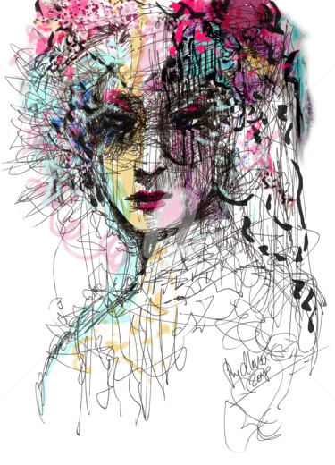Рисунок под названием "Human / Phoenix" - Lucie Rydlova, Подлинное произведение искусства, Шариковая ручка