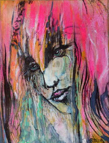 Painting titled "Human / woman in pi…" by Lucie Rydlova, Original Artwork, Acrylic