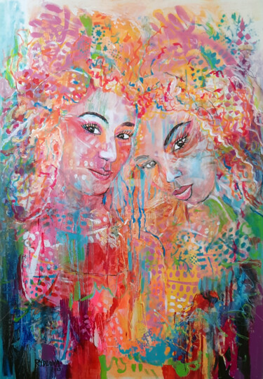 Картина под названием "Fusionelles" - Lucie Rydlova, Подлинное произведение искусства, Акрил Установлен на Деревянная рама д…