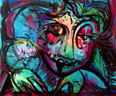 Schilderij getiteld "Caméléon" door Lucie Rydlova, Origineel Kunstwerk, Acryl