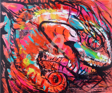 Malerei mit dem Titel "Caméléon II" von Lucie Rydlova, Original-Kunstwerk, Acryl