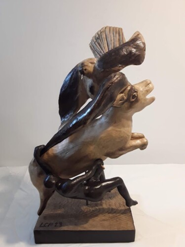 Sculptuur getiteld "Apaiser les dieux" door Lucien-Carol Proulx, Origineel Kunstwerk, Hout