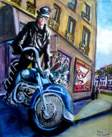 Schilderij getiteld "MICHEL,LE MOTARD HA…" door Lucien Chiaselotti, Origineel Kunstwerk, Aquarel