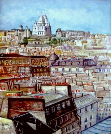 Painting titled "LES TOITS DE PARIS…" by Lucien Chiaselotti, Original Artwork, Watercolor