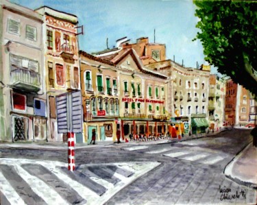 Painting titled "FIGUERAS : Centre v…" by Lucien Chiaselotti, Original Artwork, Watercolor