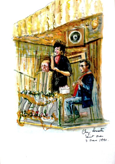 Painting titled "SAINT-OUEN : Bar "…" by Lucien Chiaselotti, Original Artwork, Watercolor