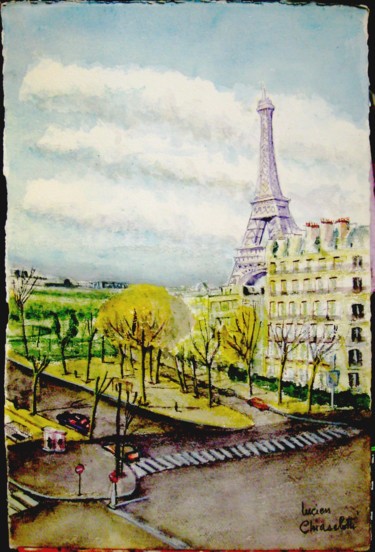 Peinture intitulée "PARIS : La Tour Eif…" par Lucien Chiaselotti, Œuvre d'art originale, Aquarelle