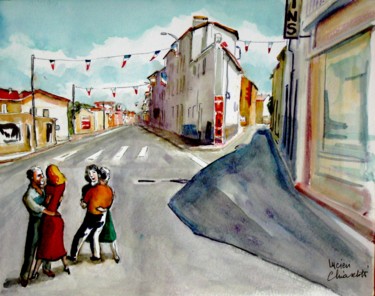 Peinture intitulée "14 juillet dans le…" par Lucien Chiaselotti, Œuvre d'art originale, Aquarelle