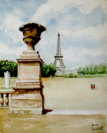Peinture intitulée "PARIS. Champ de Mar…" par Lucien Chiaselotti, Œuvre d'art originale, Aquarelle