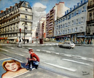 Painting titled "PARIS. Rue de Renne…" by Lucien Chiaselotti, Original Artwork, Watercolor