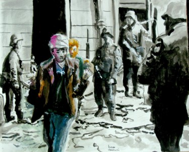 Peinture intitulée "LE GHETTO DE VARSOV…" par Lucien Chiaselotti, Œuvre d'art originale, Aquarelle