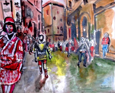 Painting titled "SIENNE, LE PALIO (1…" by Lucien Chiaselotti, Original Artwork, Watercolor