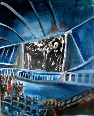 Peinture intitulée "CINEMA DE QUARTIER.…" par Lucien Chiaselotti, Œuvre d'art originale, Aquarelle