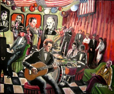 Painting titled "JAM SESSION A NEW Y…" by Lucien Chiaselotti, Original Artwork, Oil