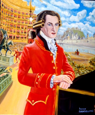 Painting titled "MOZART." by Lucien Chiaselotti, Original Artwork, Oil