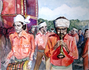 Painting titled "L' INDE A PARIS." by Lucien Chiaselotti, Original Artwork, Watercolor