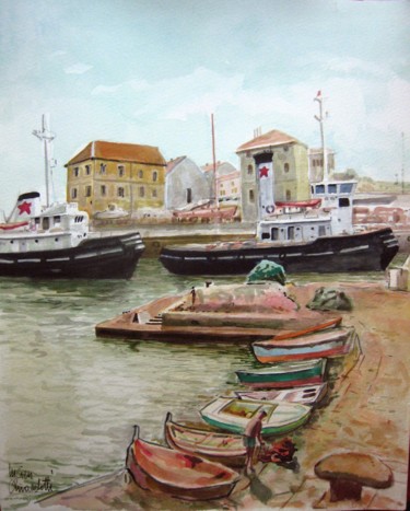 Painting titled "SAVONA : Le port." by Lucien Chiaselotti, Original Artwork, Watercolor