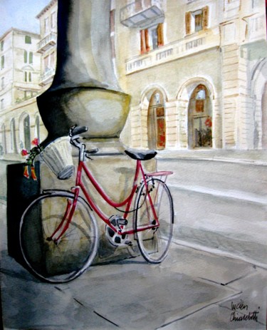 Painting titled "SAVONA : La bicycle…" by Lucien Chiaselotti, Original Artwork, Watercolor