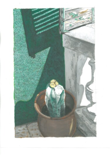 Painting titled "Fleur de Cactus" by Lucien Fabre, Original Artwork, Acrylic Mounted on Cardboard