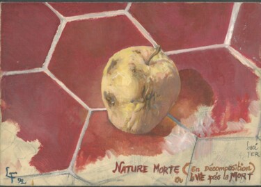 Painting titled "Nature morte (en dé…" by Lucien Fabre, Original Artwork, Acrylic Mounted on Cardboard