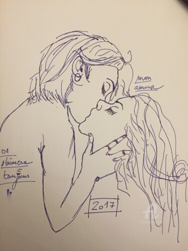 Dessin intitulée "l'amour unique : de…" par Lucien Adami, Œuvre d'art originale, Encre