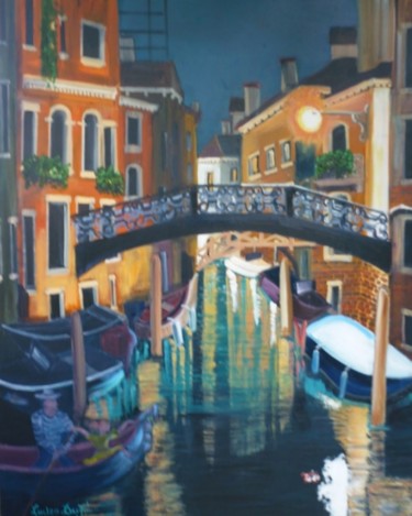 Peinture intitulée "B50. Venise la nuit…" par Lucien Dufour, Œuvre d'art originale