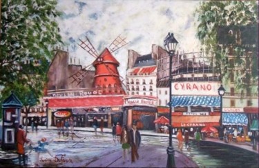 Painting titled "N2- Le Moulin rouge…" by Lucien Dufour, Original Artwork, Oil Mounted on Wood Stretcher frame