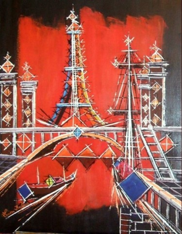 Malerei mit dem Titel "N4 - La Tour Eiffel…" von Lucien Dufour, Original-Kunstwerk, Öl