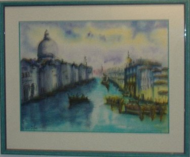 Pintura intitulada "B27 - Grand Canal à…" por Lucien Dufour, Obras de arte originais, Aquarela Montado em Cartão