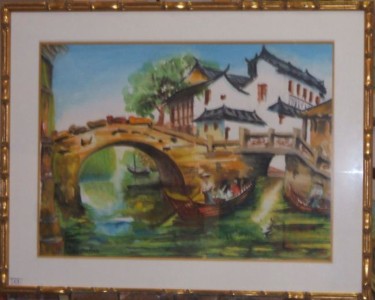 Painting titled "C3 - Les deux pont…" by Lucien Dufour, Original Artwork, Oil
