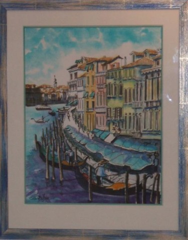 Painting titled "B29 - Le Vaporetto…" by Lucien Dufour, Original Artwork, Watercolor Mounted on Cardboard