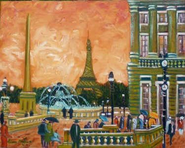 Painting titled "N8-Place de la Conc…" by Lucien Dufour, Original Artwork, Oil Mounted on Wood Stretcher frame