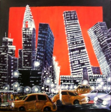 Painting titled "J5-Manhattan sur fo…" by Lucien Dufour, Original Artwork, Oil