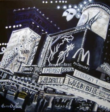 Painting titled "J7-Manhattan fond n…" by Lucien Dufour, Original Artwork, Oil Mounted on Wood Stretcher frame