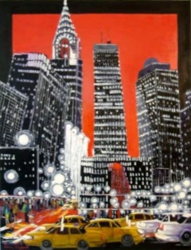 Peinture intitulée "J8-Manhattan la nui…" par Lucien Dufour, Œuvre d'art originale, Huile Monté sur Châssis en bois
