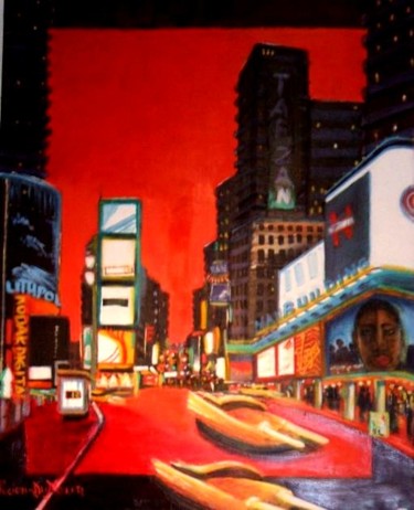 Painting titled "J11-Broadway sur fo…" by Lucien Dufour, Original Artwork, Oil Mounted on Wood Stretcher frame