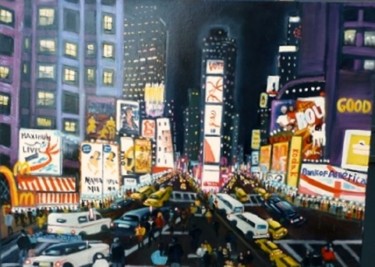 Painting titled "J20-New York qui bo…" by Lucien Dufour, Original Artwork, Oil Mounted on Wood Stretcher frame