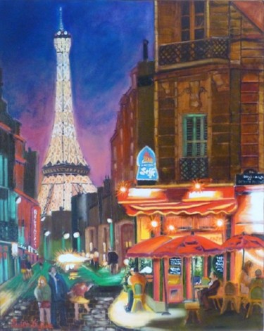 Painting titled "N11- Brasserie Pari…" by Lucien Dufour, Original Artwork, Oil Mounted on Wood Stretcher frame