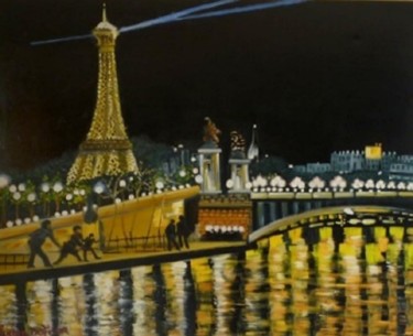 Painting titled "N13- Le Pont Alexan…" by Lucien Dufour, Original Artwork, Oil Mounted on Wood Stretcher frame