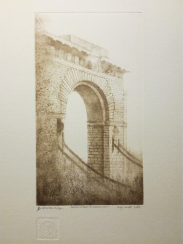 Druckgrafik mit dem Titel "brusselse-poort" von Lucienne Van Sande, Original-Kunstwerk, Gravur