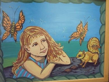 Pintura intitulada "Menina com esquilo…" por Lucienne Dumay, Obras de arte originais