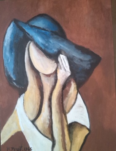 Peinture intitulée "la femme au chapeau" par Henry Prost, Œuvre d'art originale, Huile