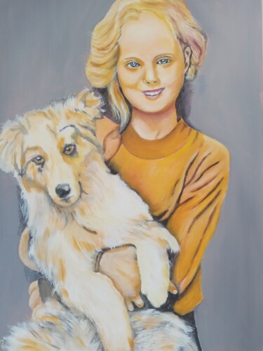 Peinture intitulée "La fille et le chien" par Henry Prost, Œuvre d'art originale, Huile