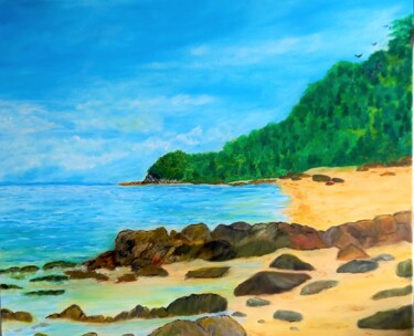 PLAGE DESERTE Painting titled "PLAGE DESERTE" by Lucieolga47, Original Art, Oil Mounted on Stretcher frame