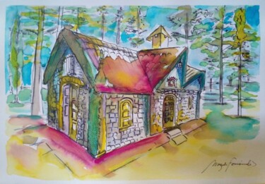 Pintura intitulada "Casa medieval" por Magali Beatriz Fernandez, Obras de arte originais, Aquarela