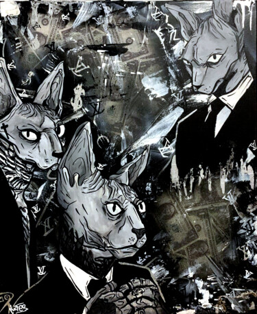 Malerei mit dem Titel "cat style" von Lucifer, Original-Kunstwerk, Acryl Auf Keilrahmen aus Holz montiert
